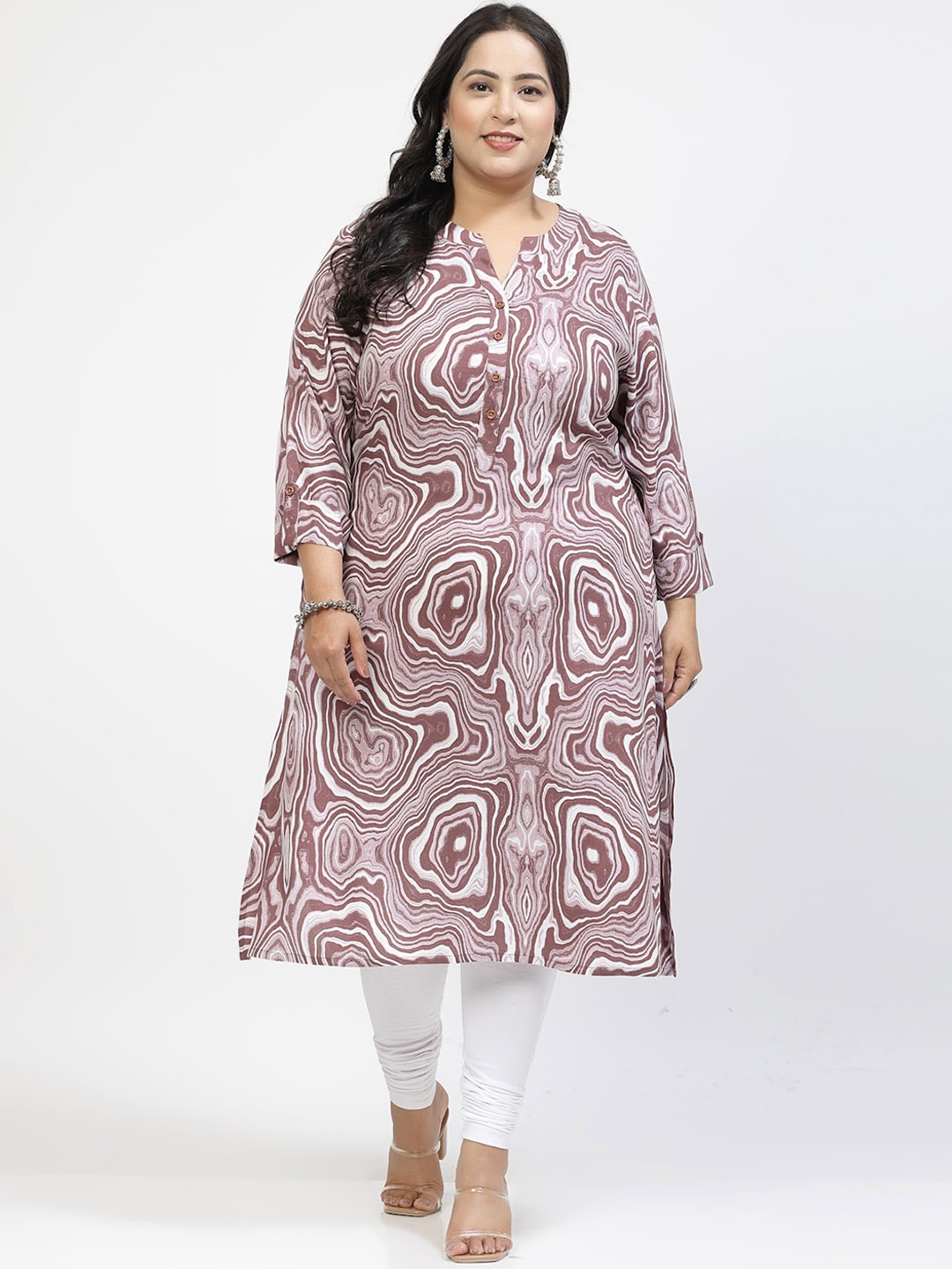 

plusS Women Geometric Printed Kurta, Taupe