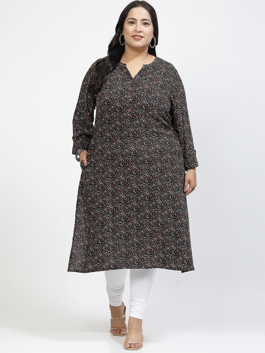 

plusS Women Ethnic Motifs Flared Sleeves Sequinned Kurta, Black