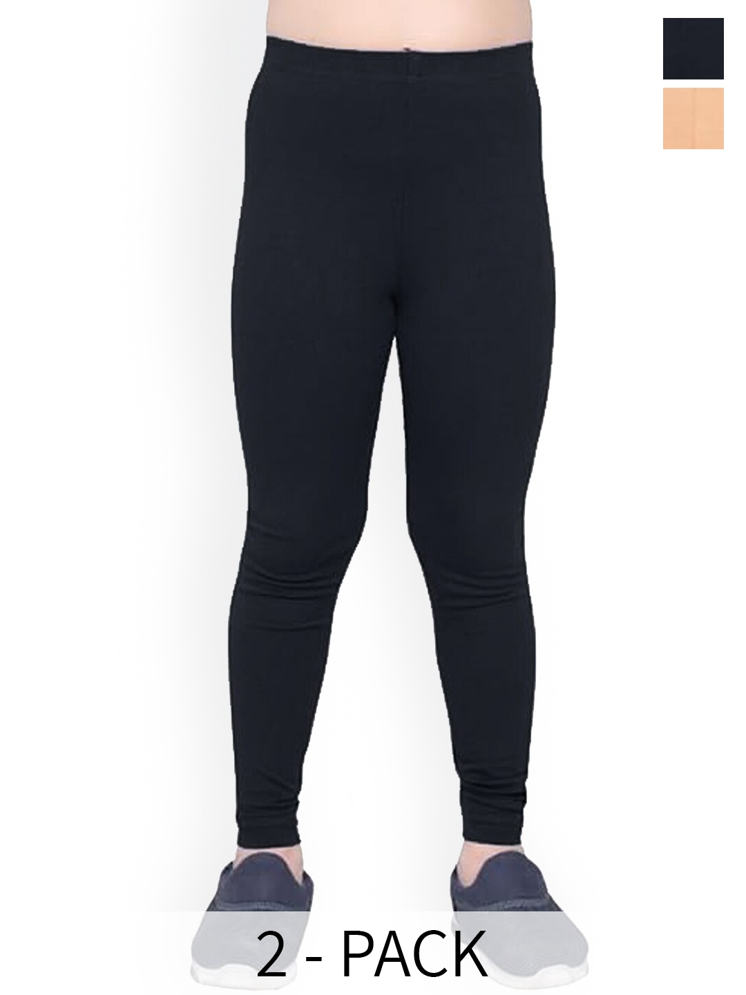 

FRENCH KLEIDER Girls Pack Of 2 Churidar Length Leggings, Black