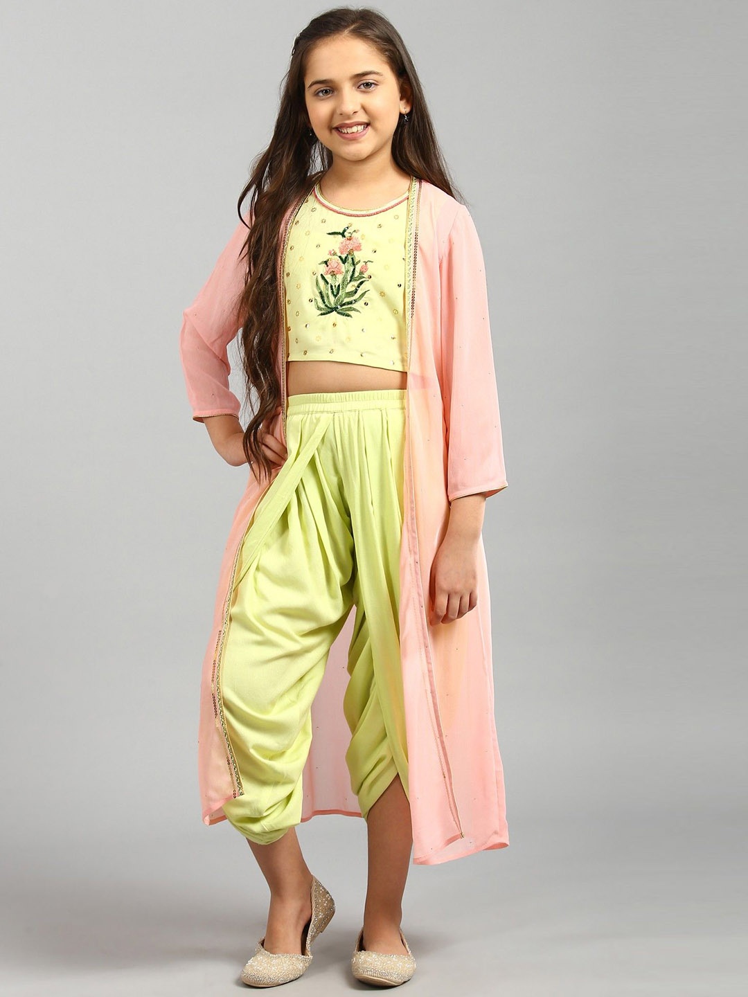 

AURELIA Girls Embroidered Top With Salwar & jacket Clothing Set, Green