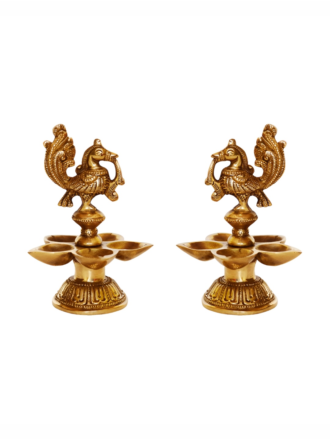 

Aakrati Gold Toned 2-Pcs Brass Peacock-Design 5-Wicks Table Diyas