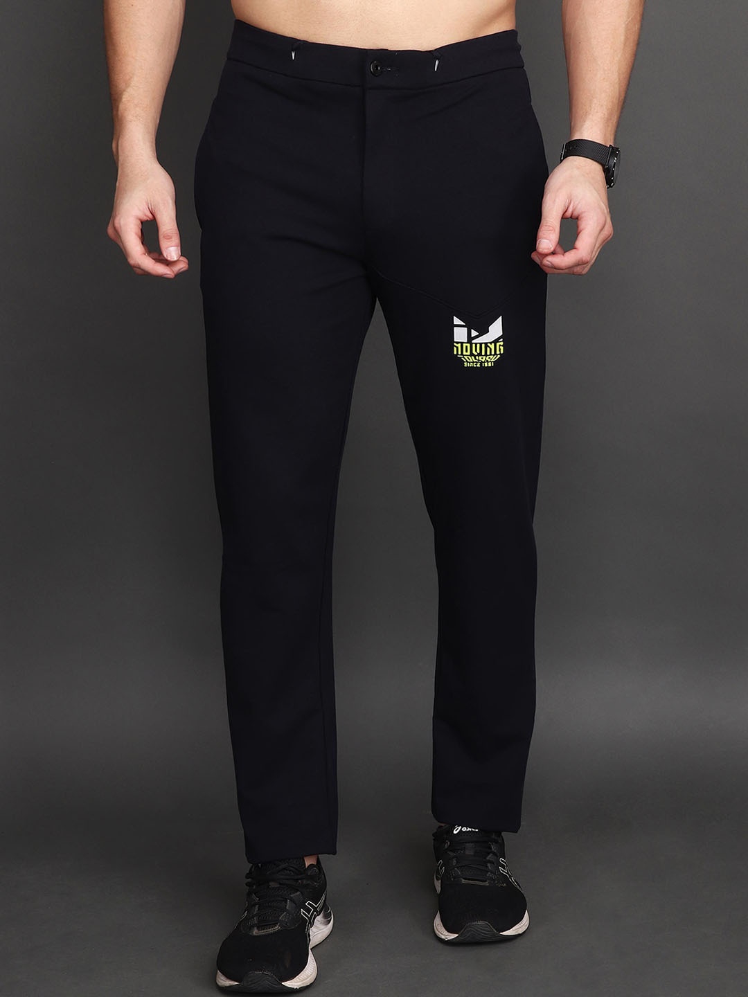 

Albion By CnM Men Mid Rise Cotton Track Pants, Black