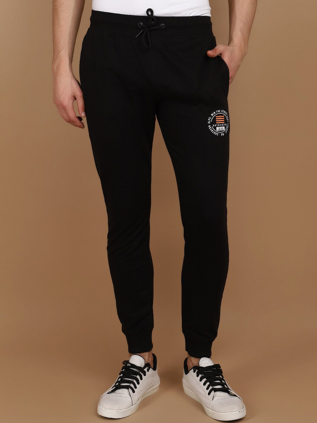 

V-Mart Men Pure Cotton Mid-Rise Joggers, Black