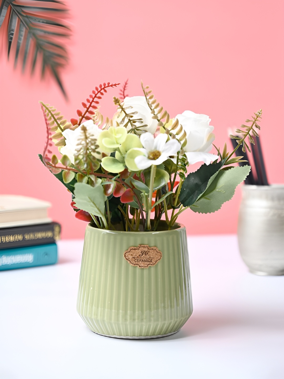 

MARKET99 Green 1 Pieces Rose Artificial Flower With Pot