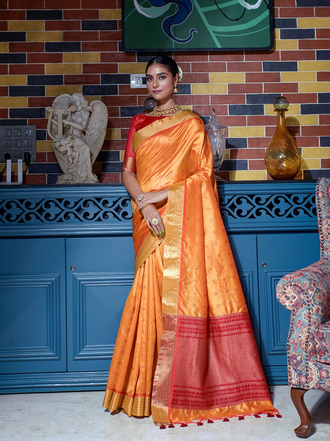 

Anouk Zari Banarasi Saree, Rust