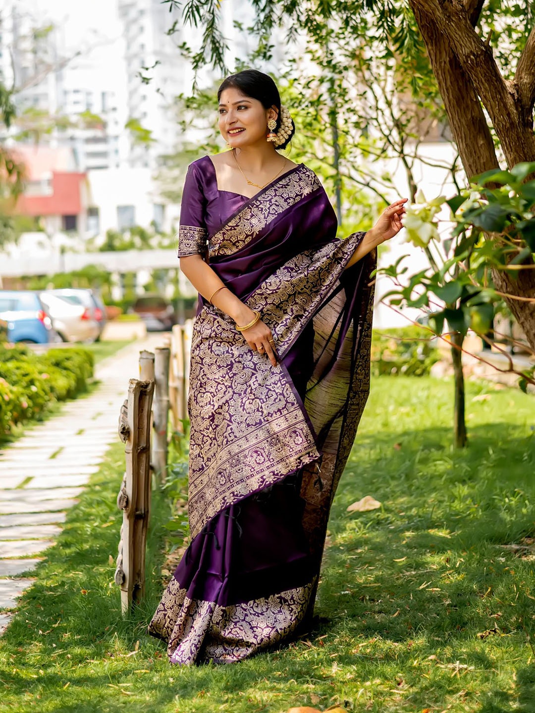 

Anouk Woven Design Designer Banarasi Saree, Purple