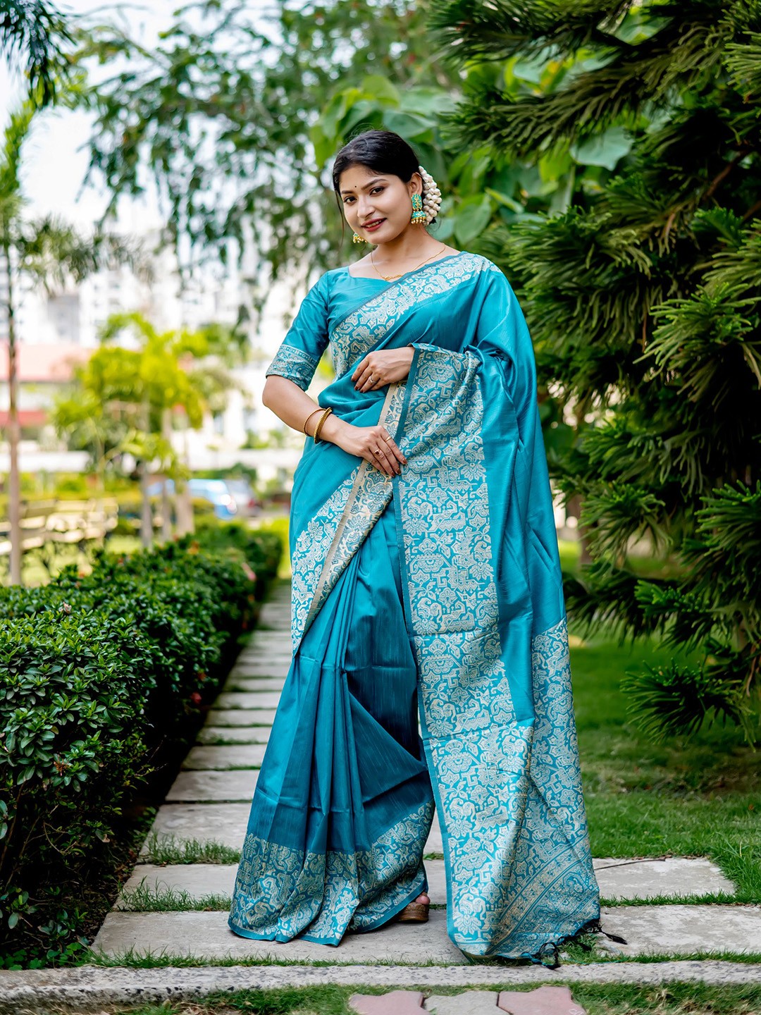 

Anouk Woven Design Designer Banarasi Saree, Teal