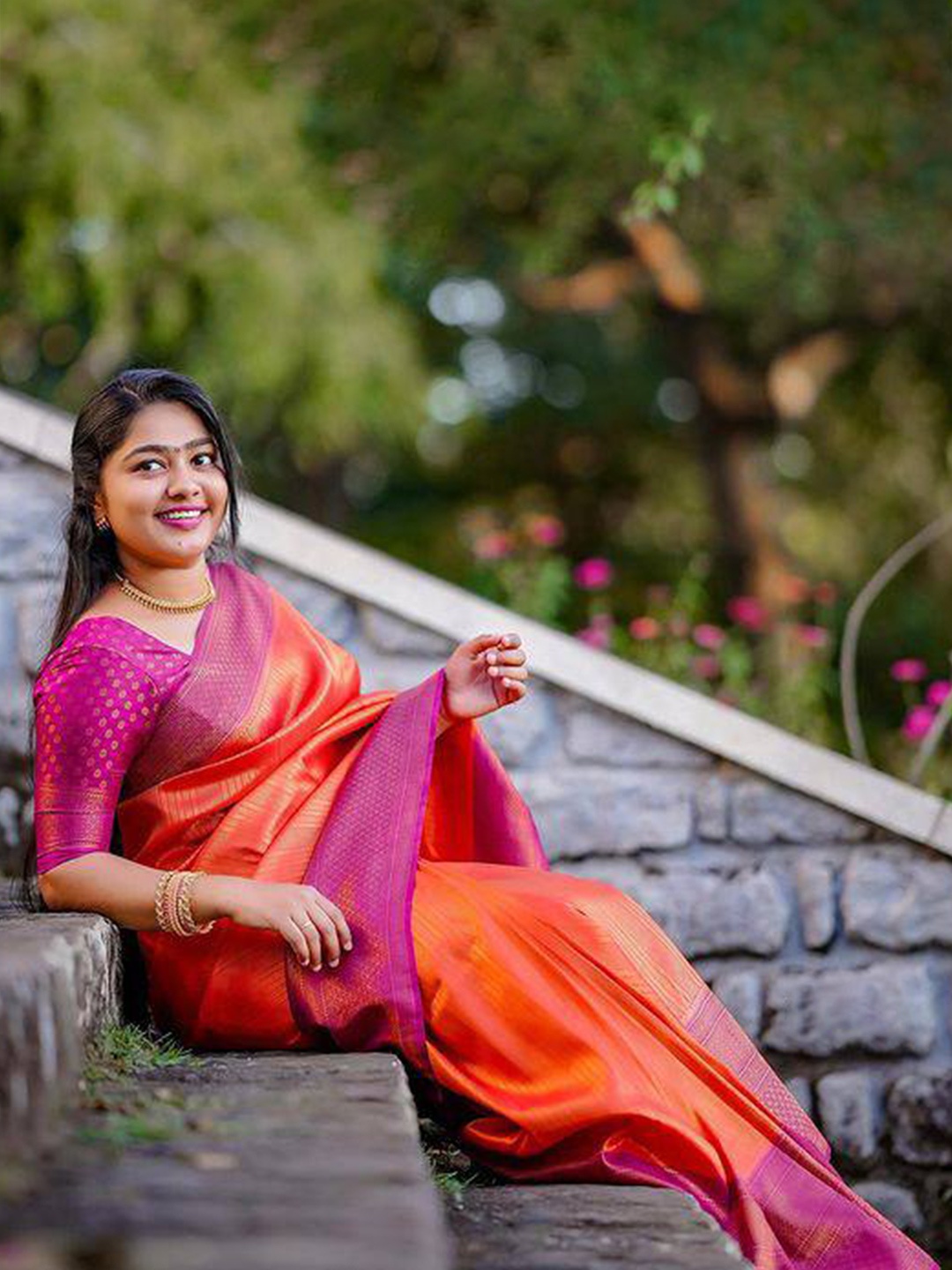 

Naishu Trendz Woven Design Zari Pure Silk Kanjeevaram Saree, Orange