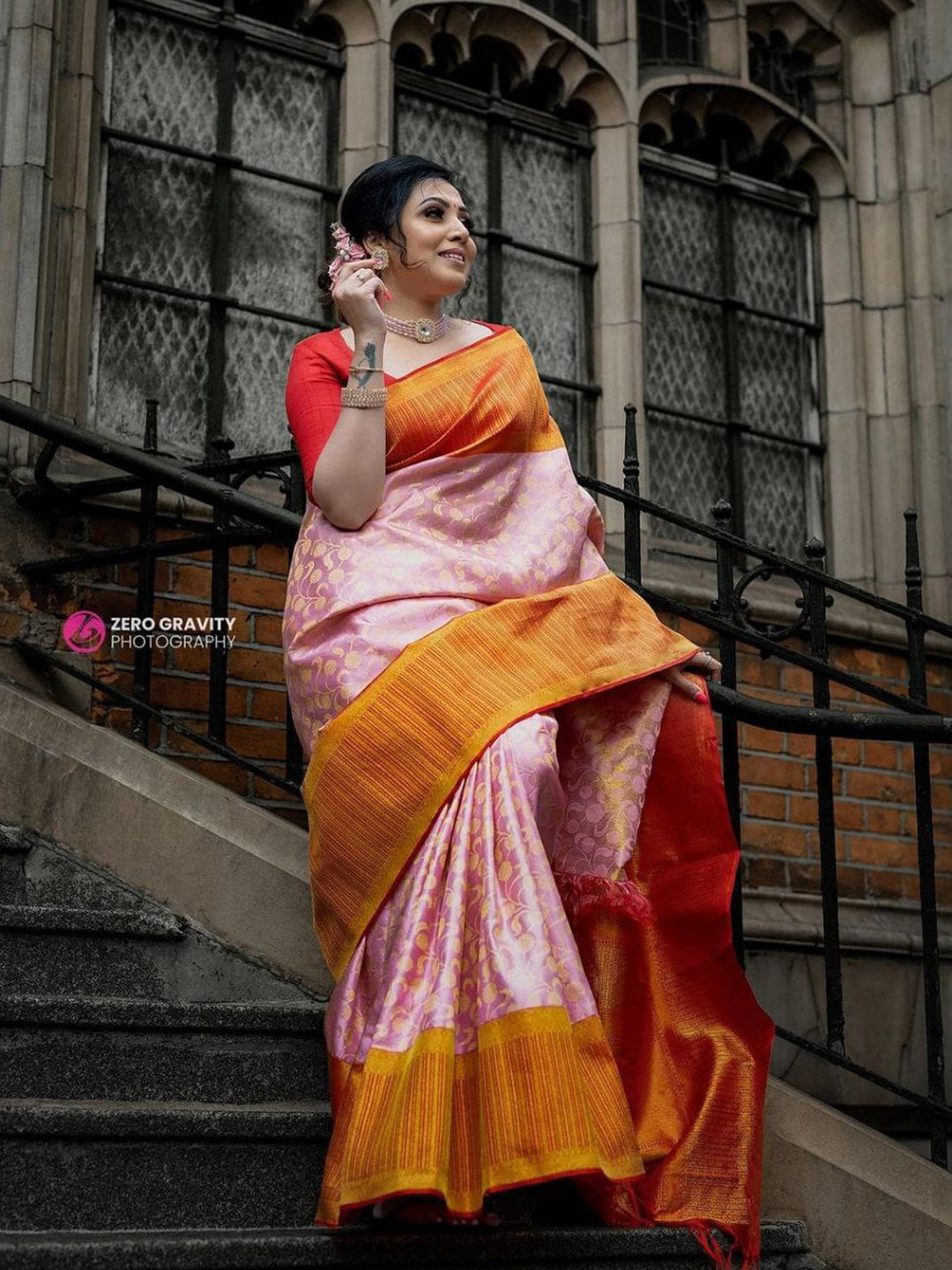 

Naishu Trendz Woven Design Zari Pure Silk Kanjeevaram Saree, Peach