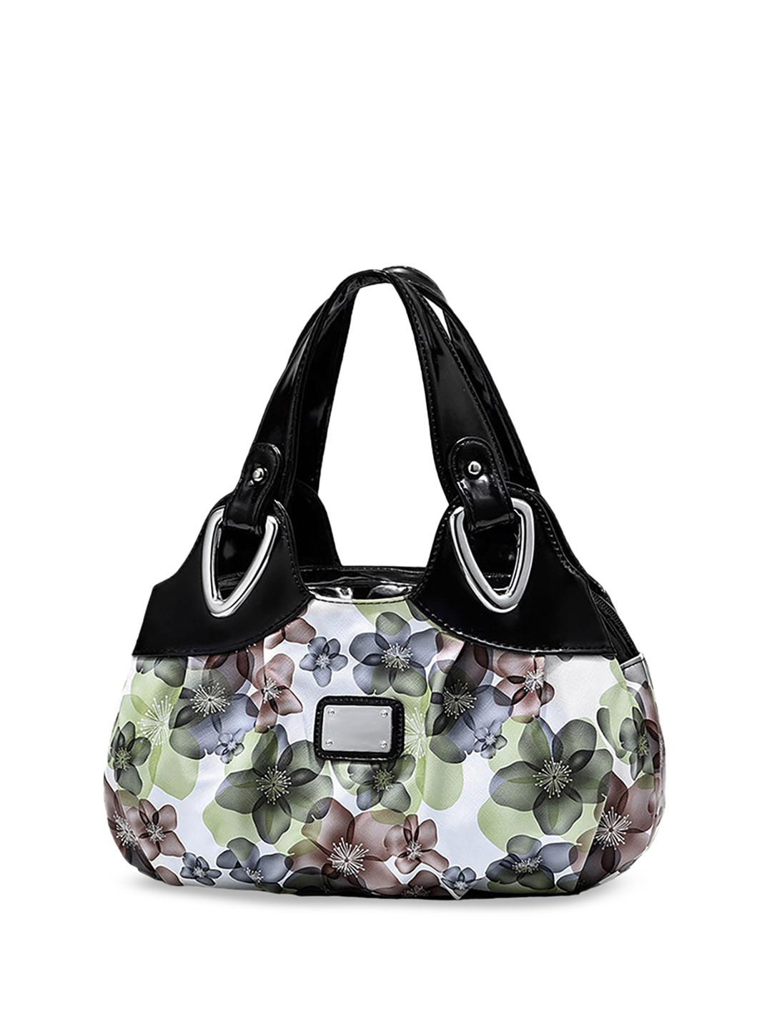 

SYGA Printed Leather Structured Handheld Bag with Applique, Green
