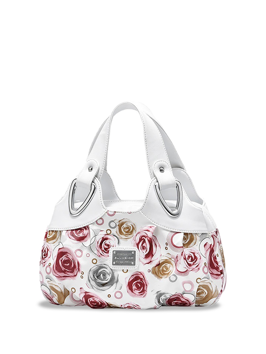 

SYGA Printed Leather Bucket Tote Bag with Applique, Pink