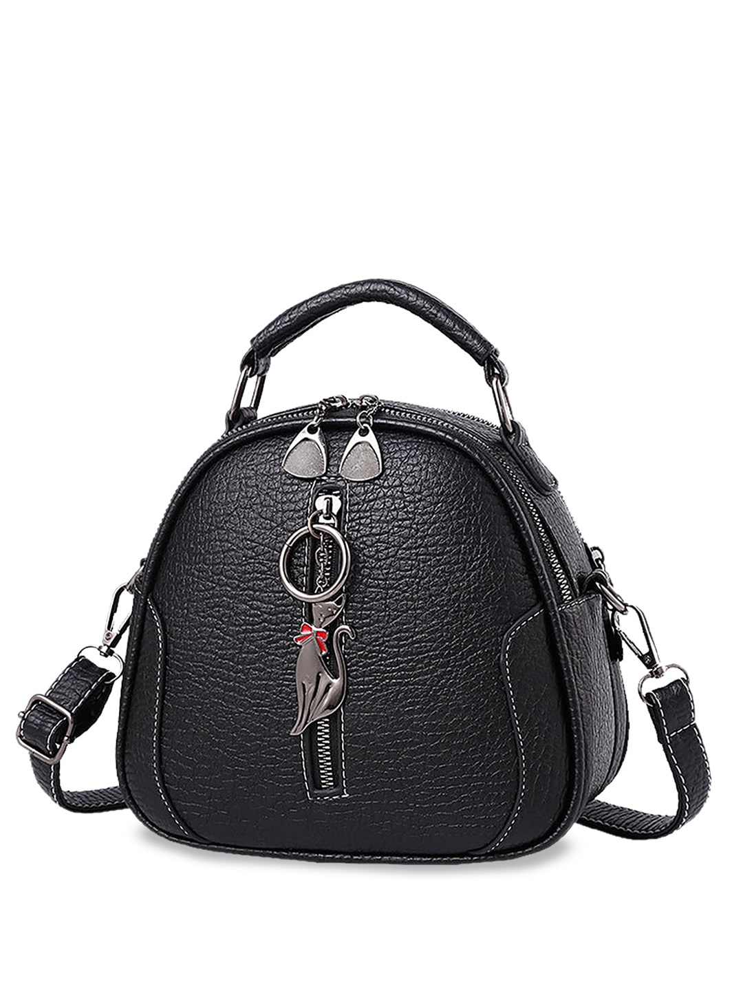 

SYGA Textured Leather Swagger Handheld Bag with Tasselled, Black