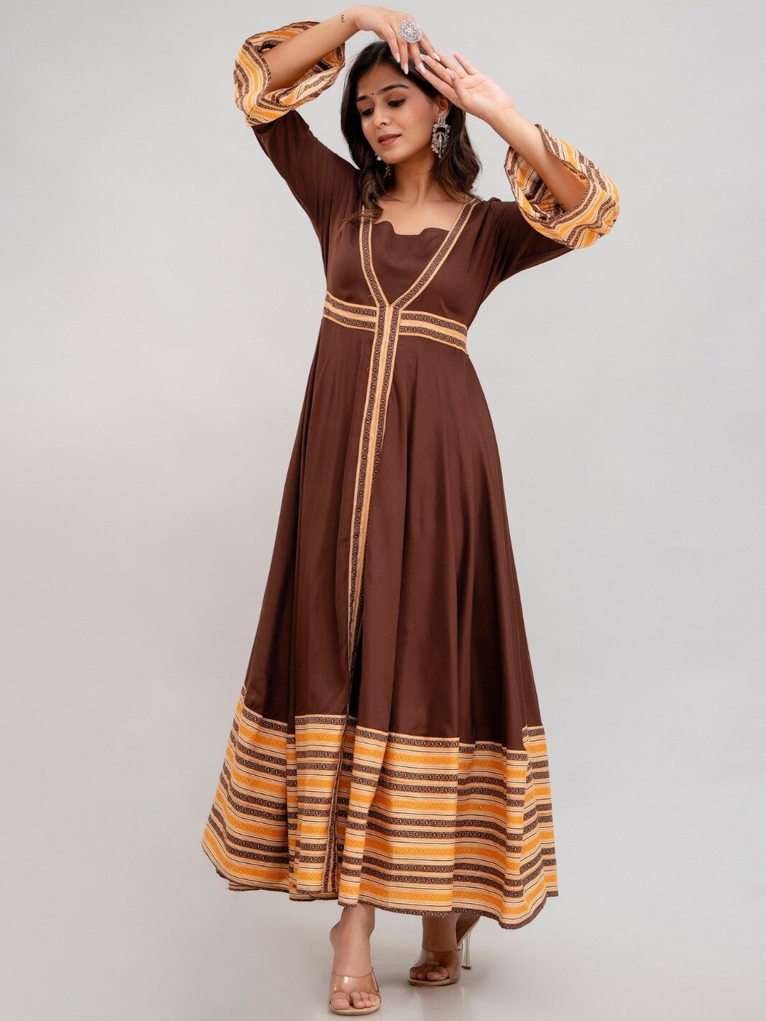 

ftDiva Women Gotta Patti Anarkali Kurta, Brown