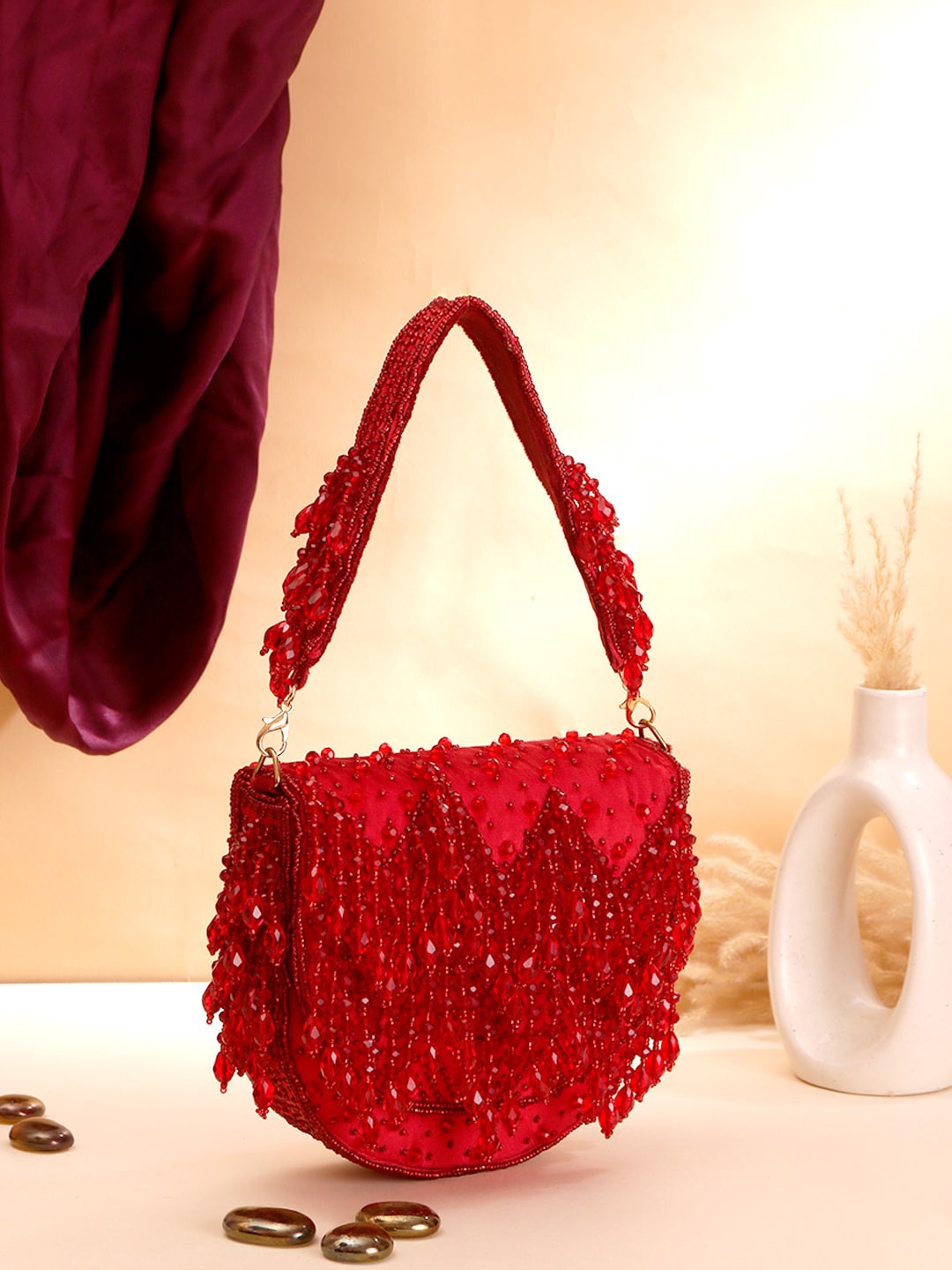 Swisni Embellished Clutch Bag, Red