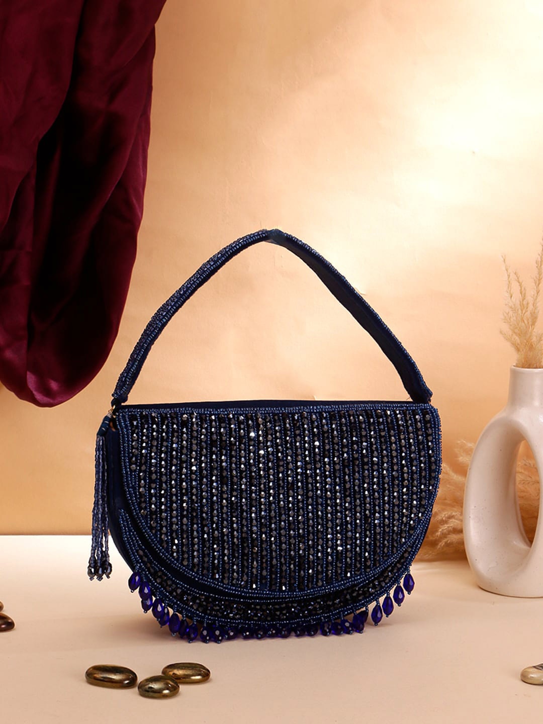 

Swisni Embellished Half Moon Clutch, Blue