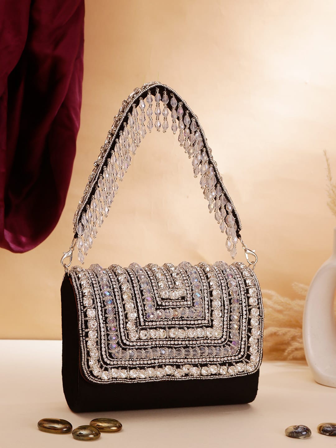 

Swisni Embellished Oversized Purse, Black