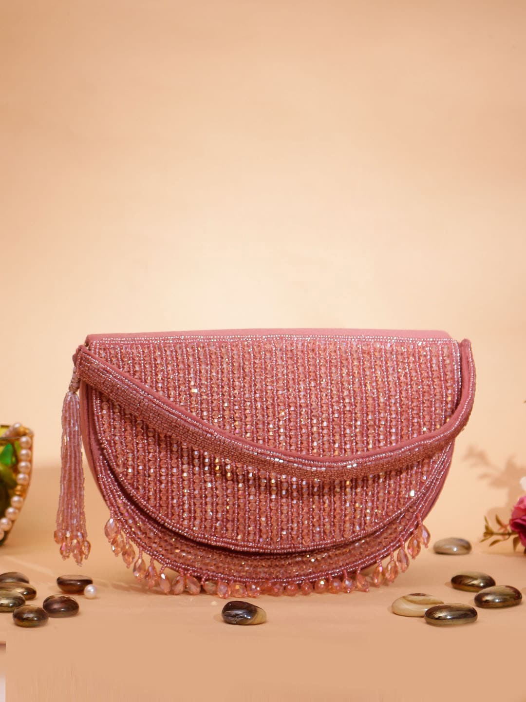 

Swisni Embellished Half Moon Sling Bag with Cut Work, Grey
