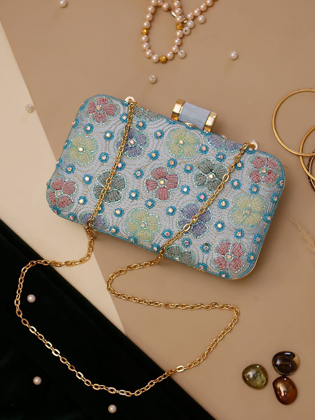 

Swisni Embellished Half Moon Sling Bag, Blue