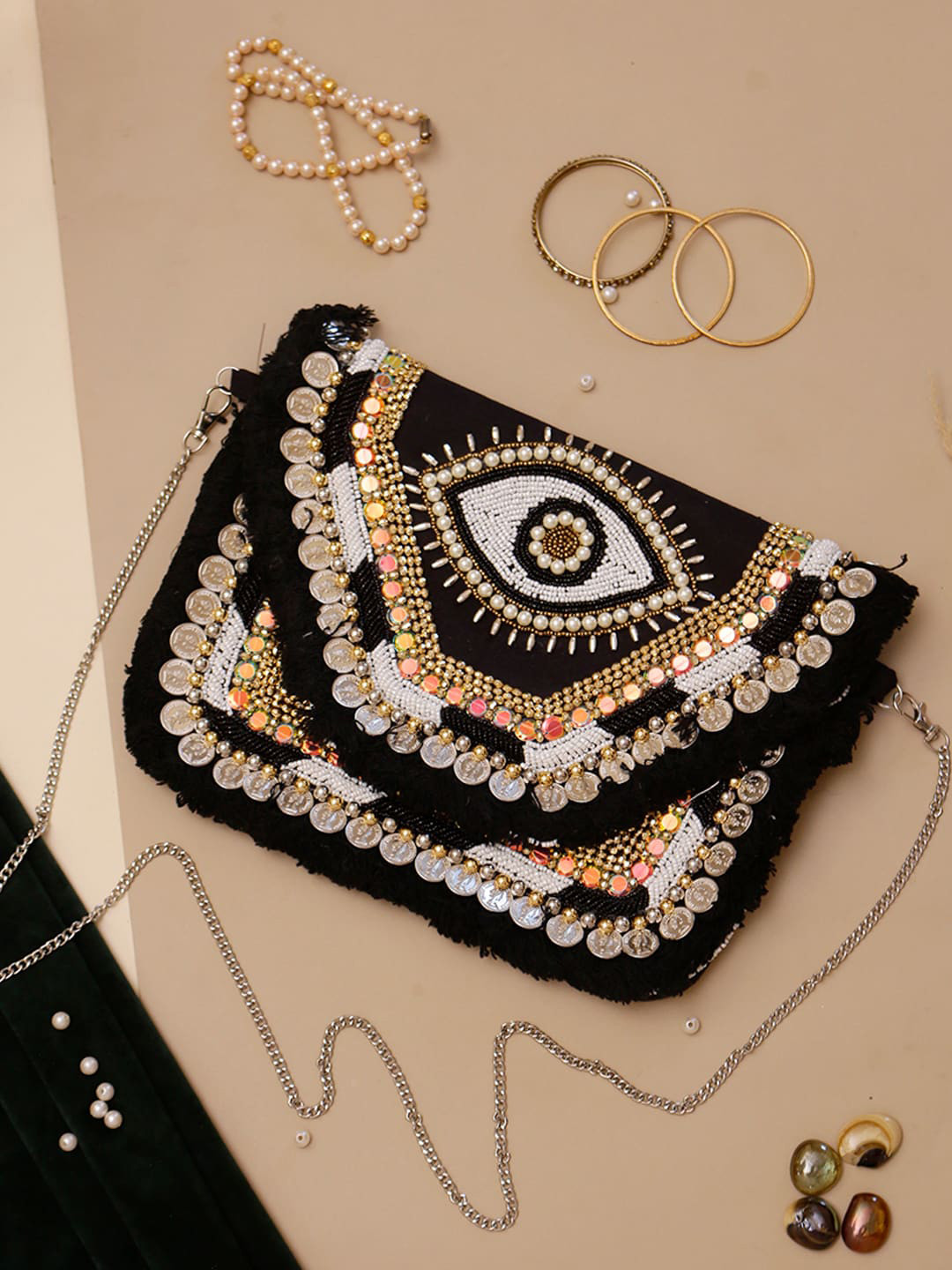 

Swisni Embellished Structured Handheld Bag, Black