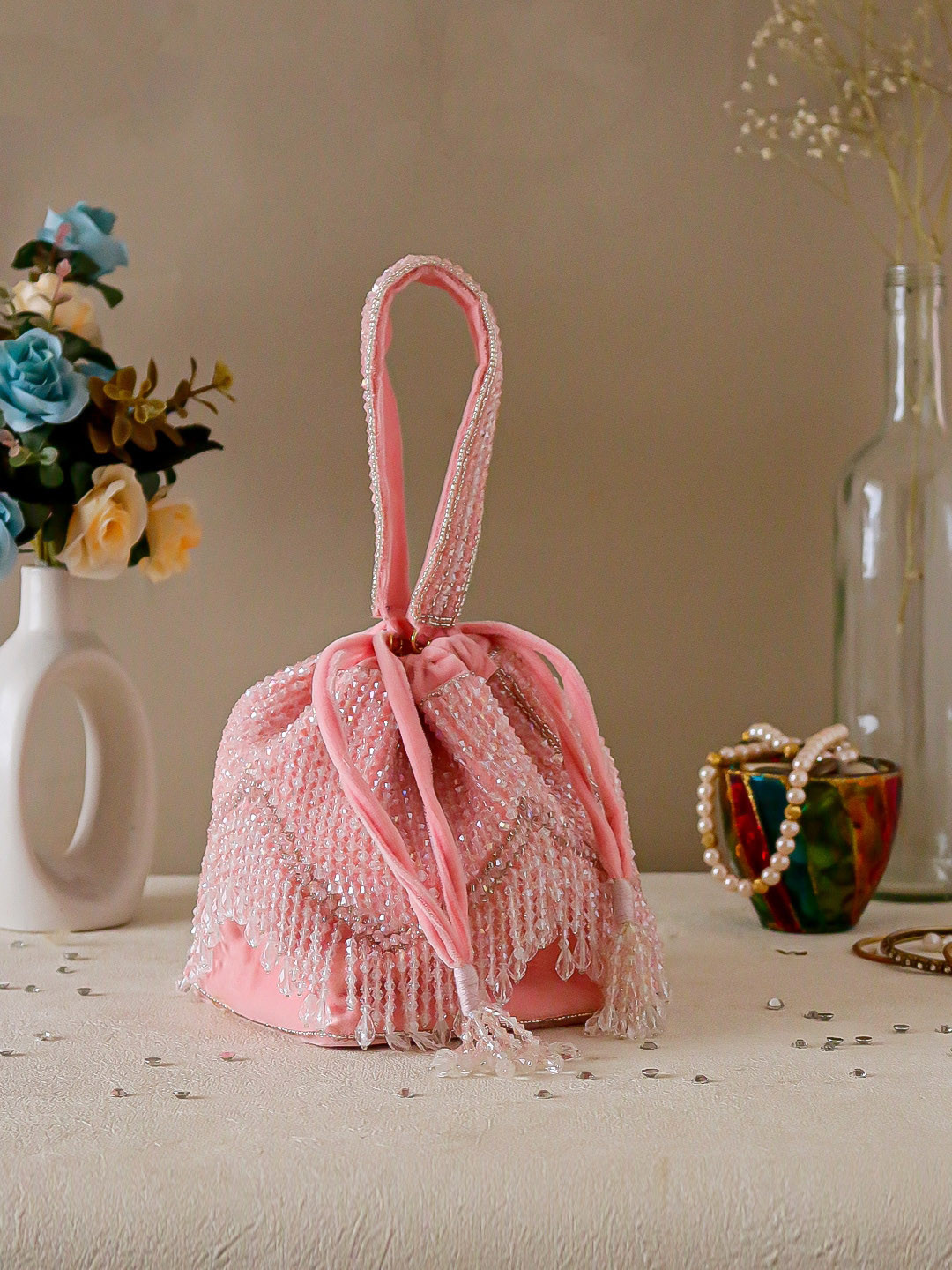 

Swisni Oversized Shopper Handheld Bag with Tasselled, Pink