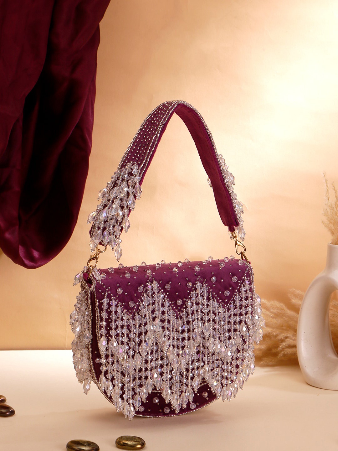 

Swisni Embellished Structured Clutch Bag, Purple