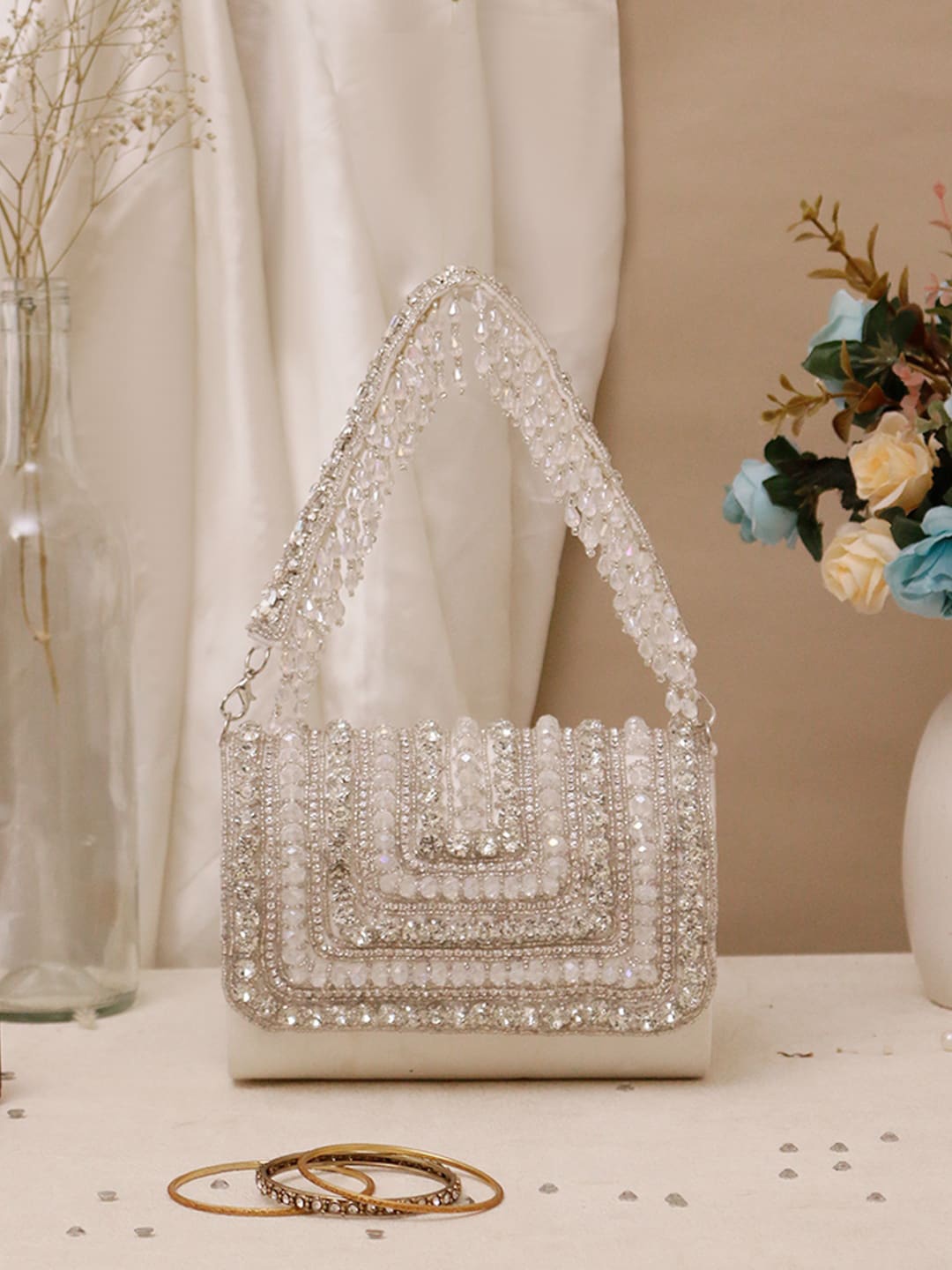 

Swisni Embellished Oversized Purse, White