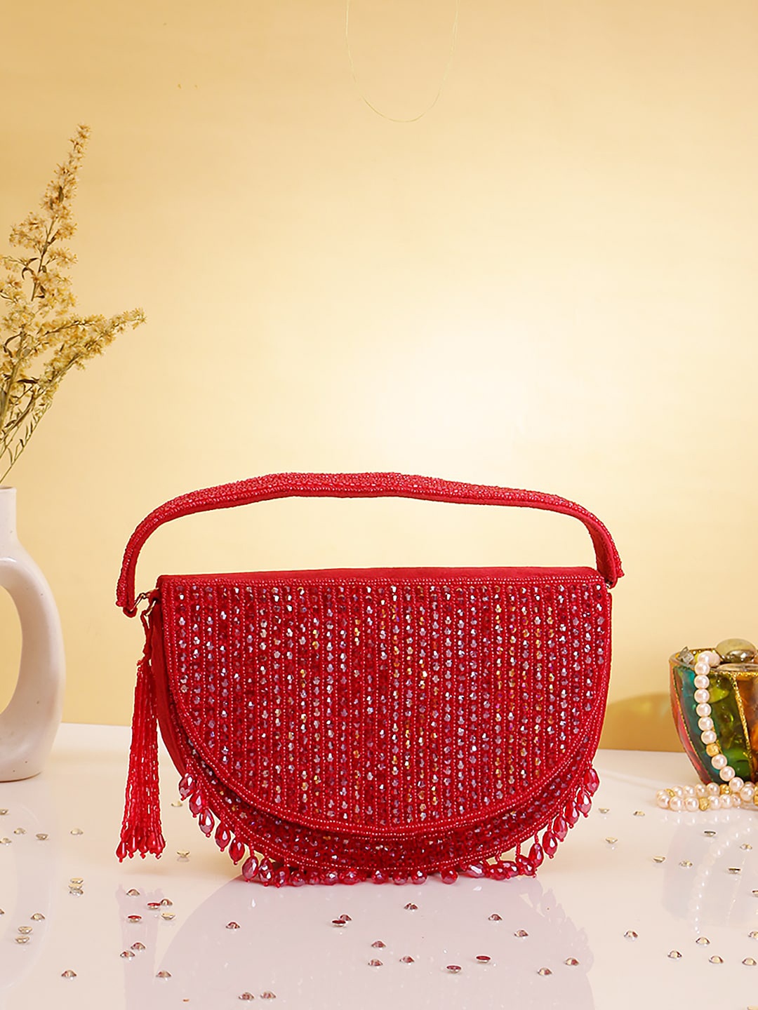 

Swisni Embellished Purse Clutch, Red