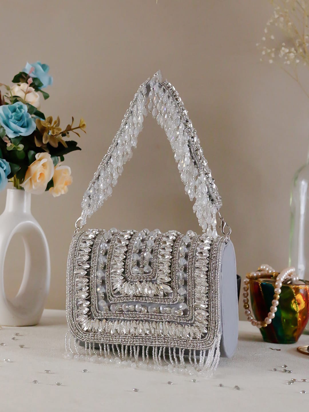 

Swisni Embellished Box Clutch, Grey