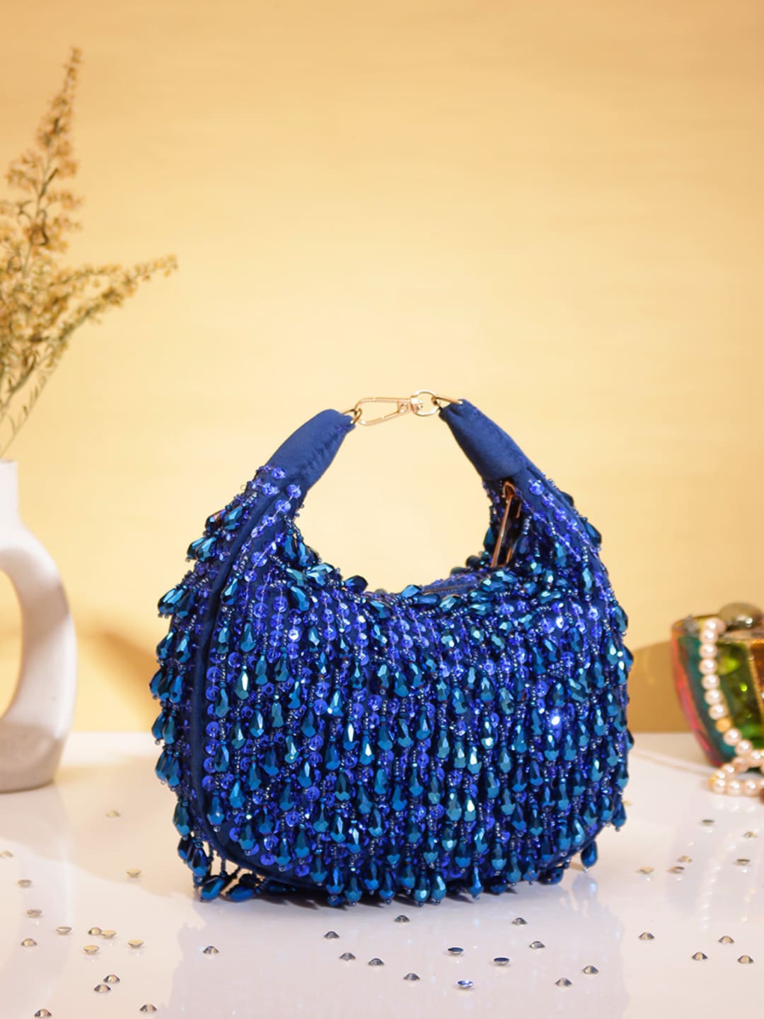 

Swisni Embellished Structured Clutch Bag, Blue
