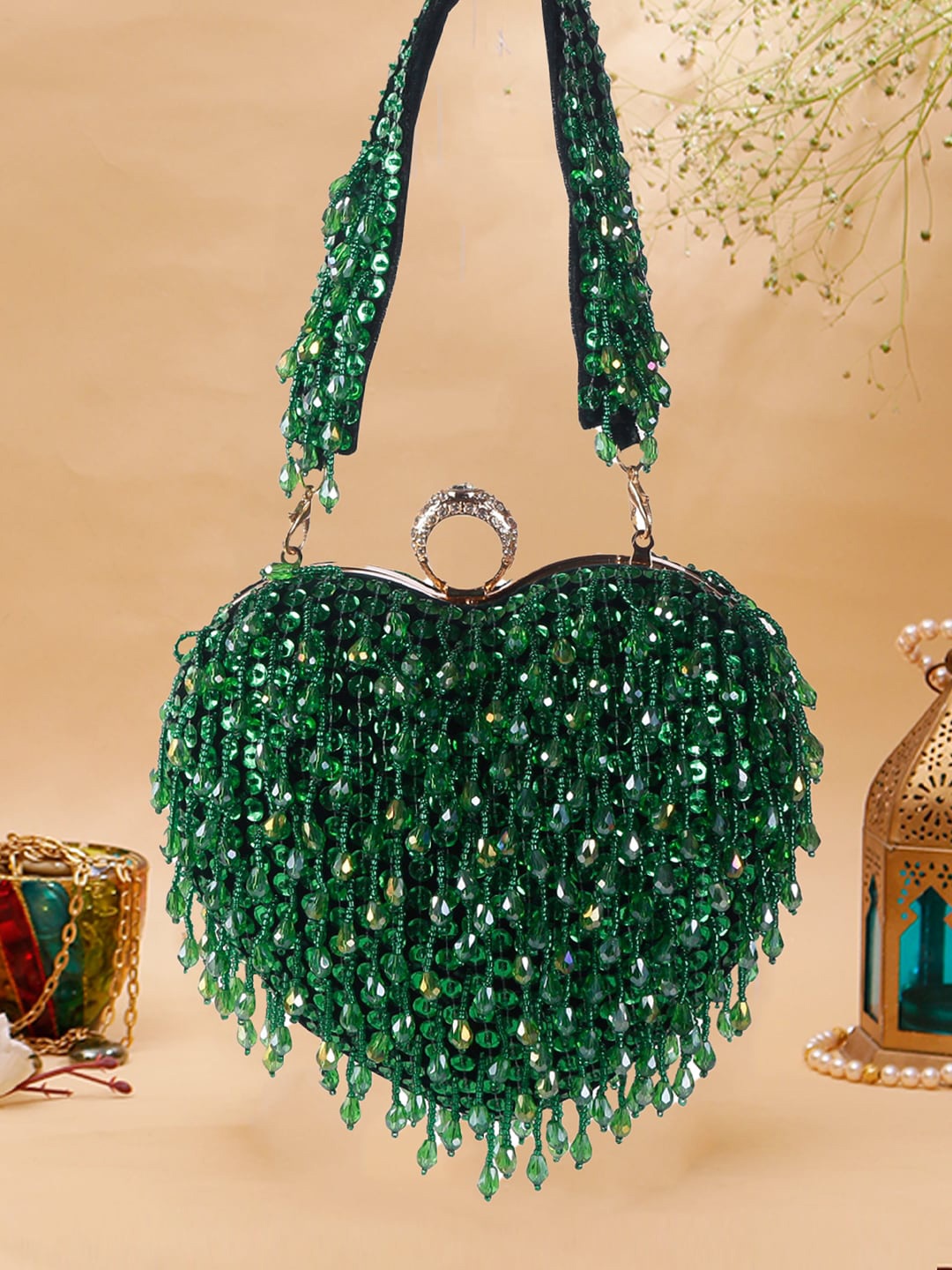 

Swisni Embellished Crystal Clutch Bag, Green