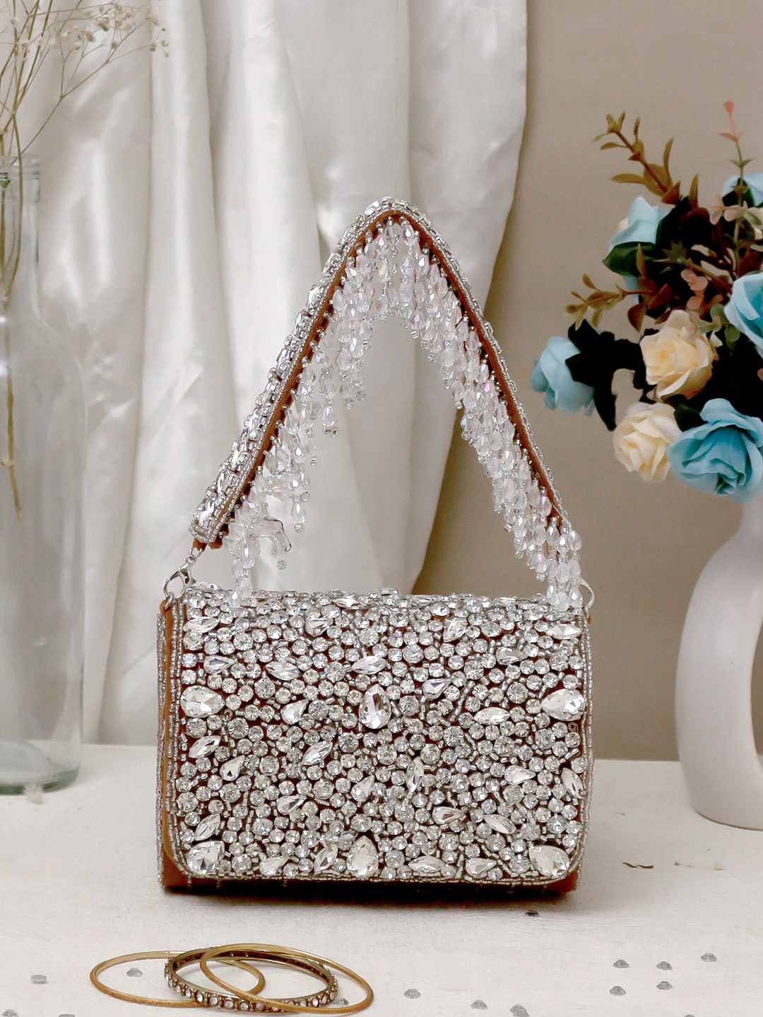 

Swisni Embellished Box Clutch, Gold