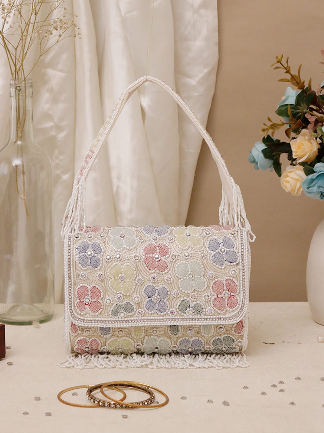 

Swisni Embellished Foldover Clutch, White