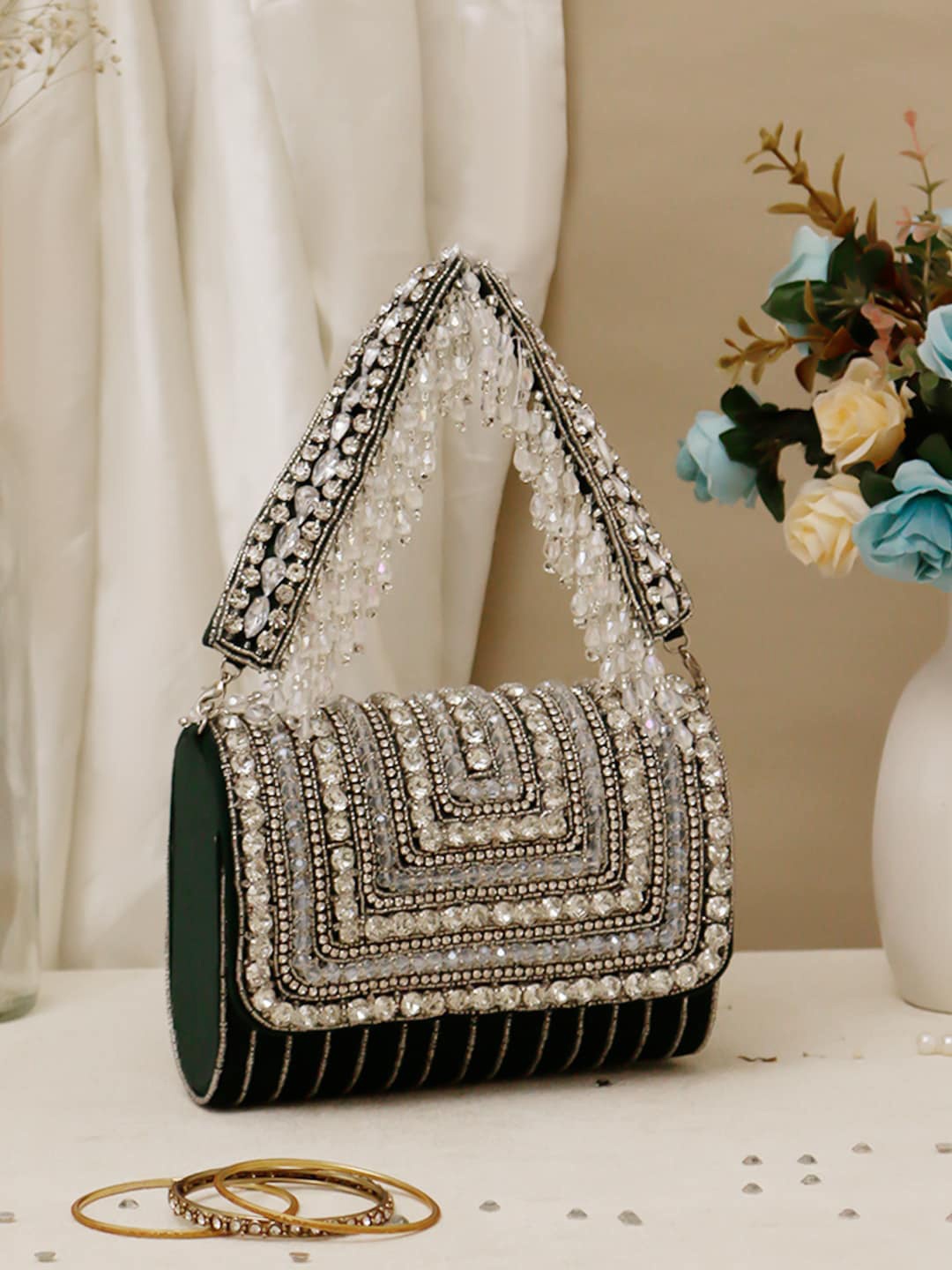 Swisni Shopper Handheld Bag with Fringed, Green