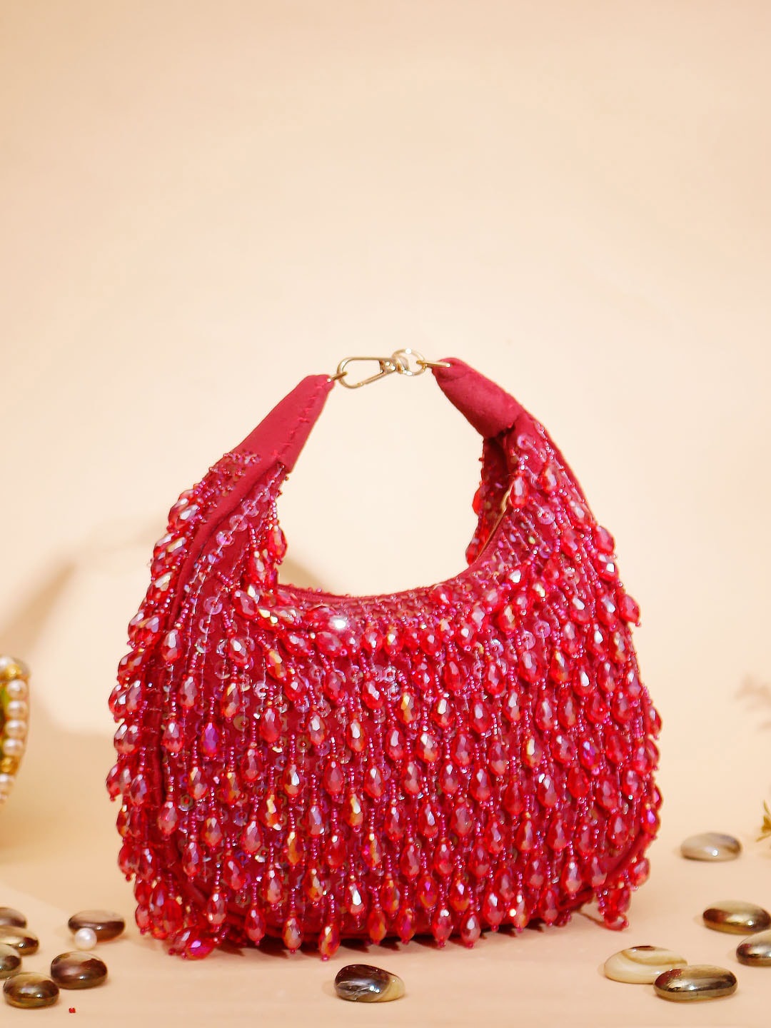 

Swisni Embellished Half Moon Clutch, Red