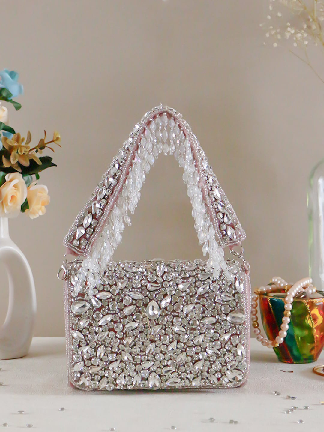 

Swisni Embellished Oversized Purse, Pink