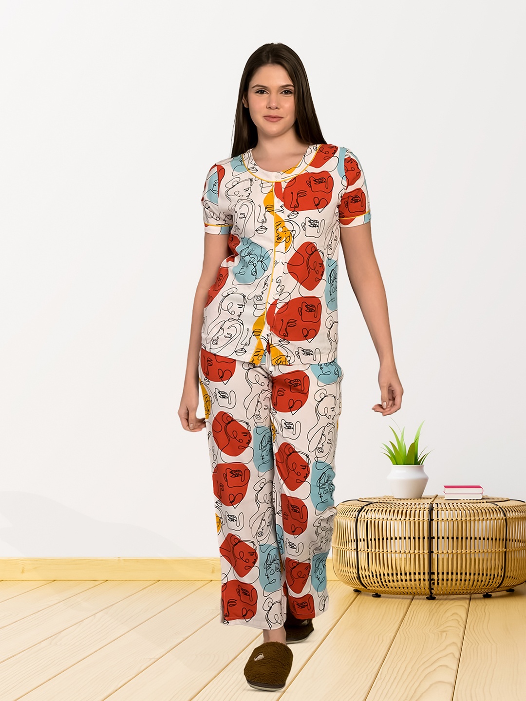 

MAYSIXTY Conversational Printed Shirt With Pyjamas, Off white