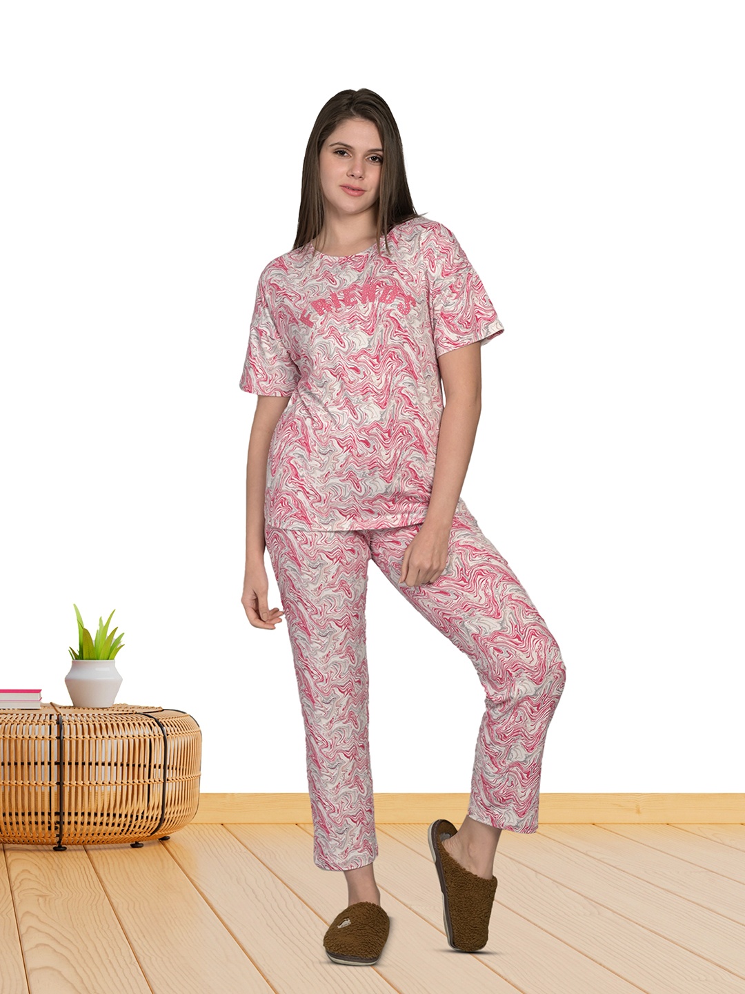 

MAYSIXTY Floral Printed Night Suit, Pink