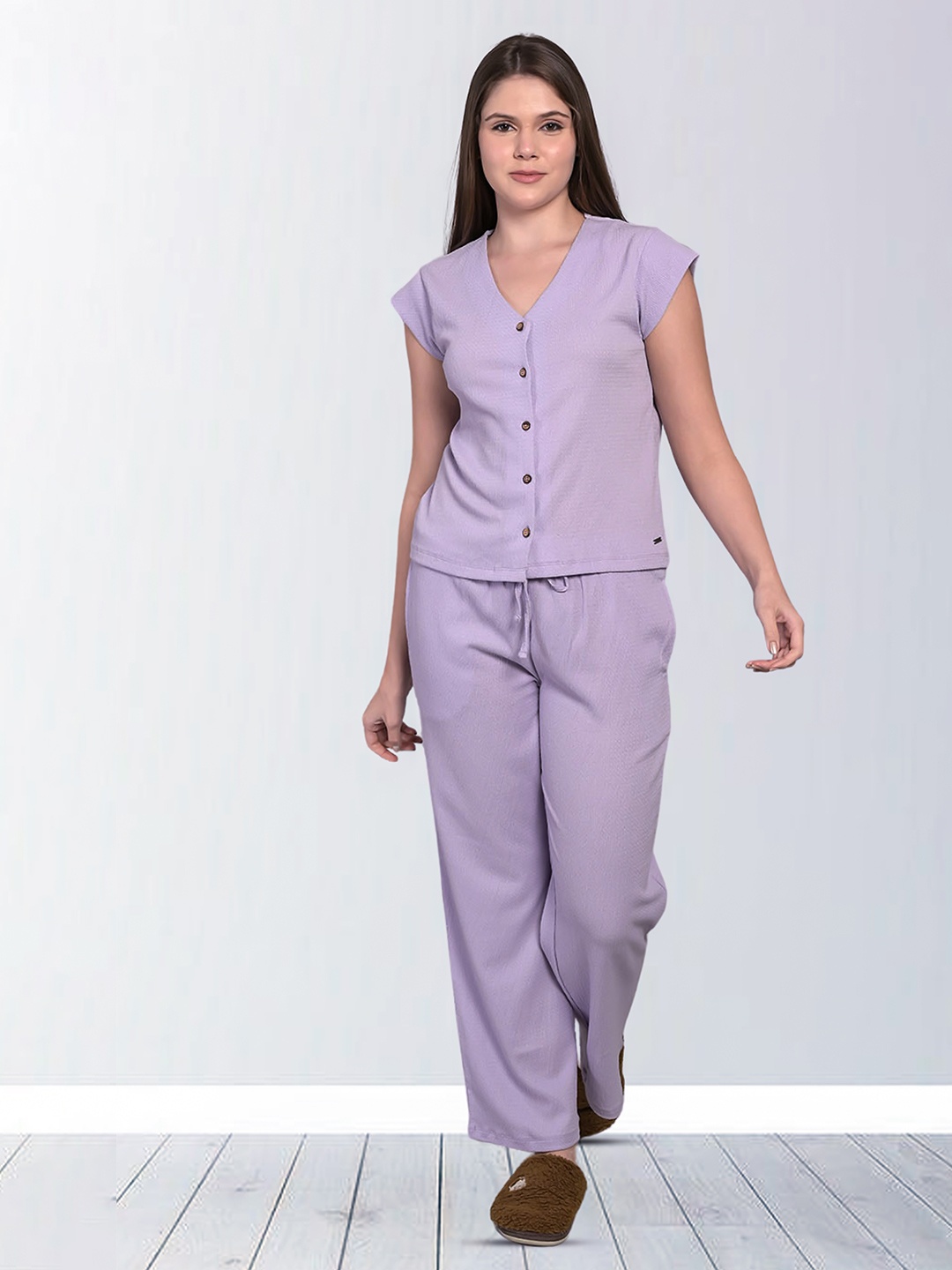 

MAYSIXTY V-Neck Sleeveless Shirt With Pyjamas, Purple