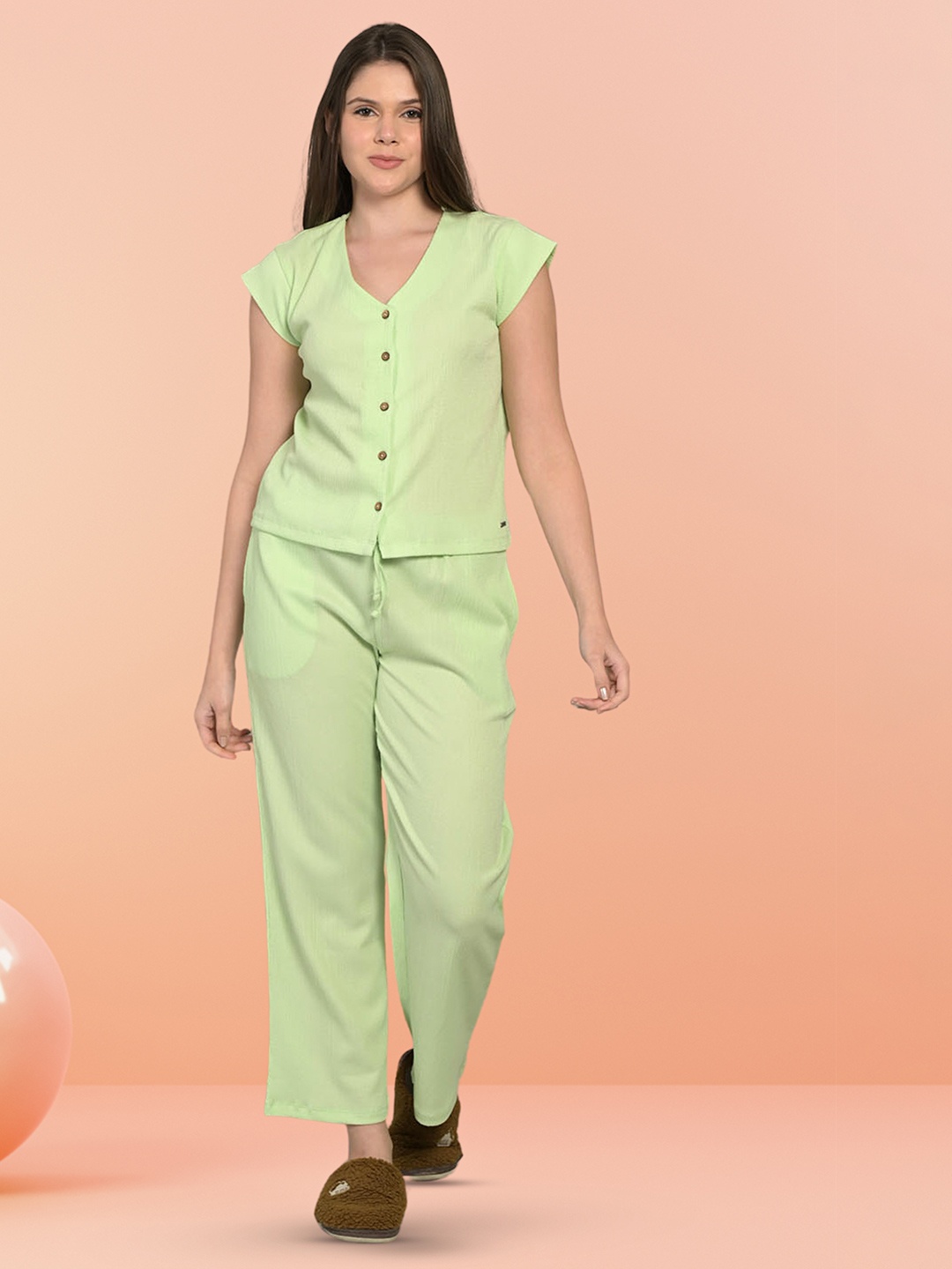 

MAYSIXTY V Neck Short Sleeves Night suit, Green