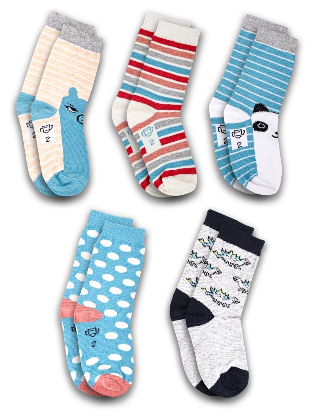

Dollar Socks Kids Pack Of 5 Assorted Patterned Cotton Calf -Length Socks