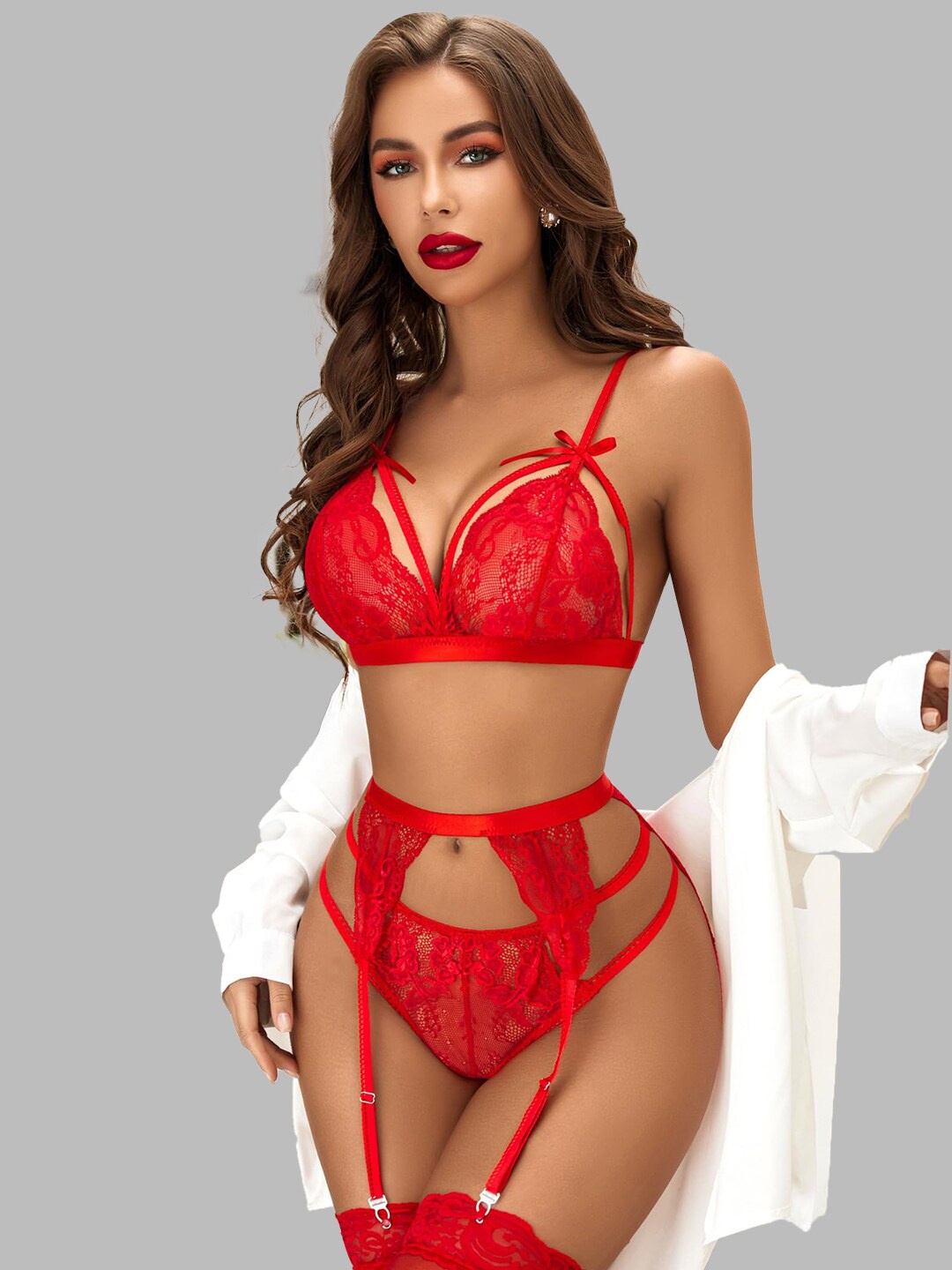 

Krelin Shoulder Straps Net Baby Doll With Asymmetric, Red