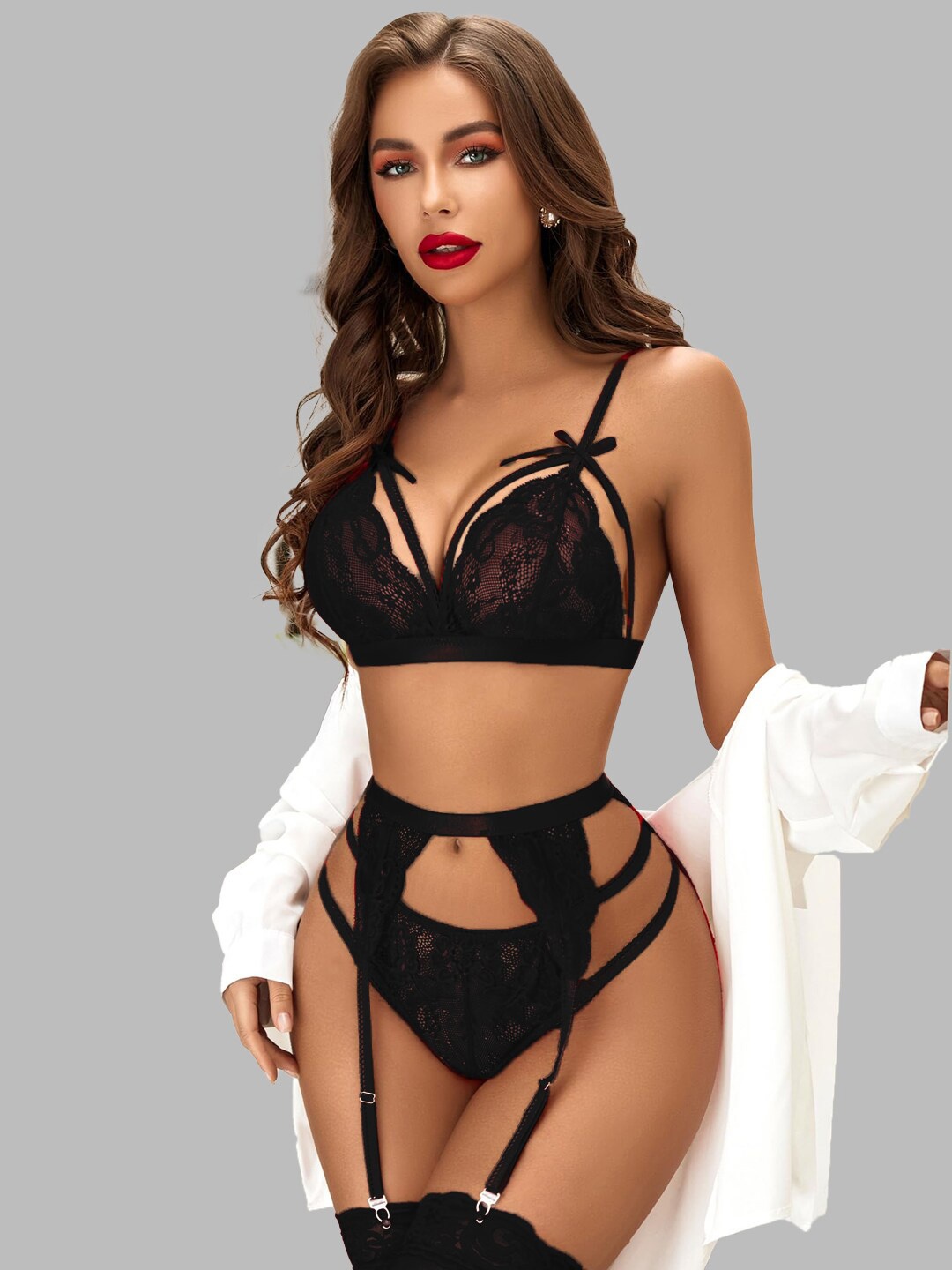 

Krelin Self Design Shoulder Strap Net Baby Doll, Black