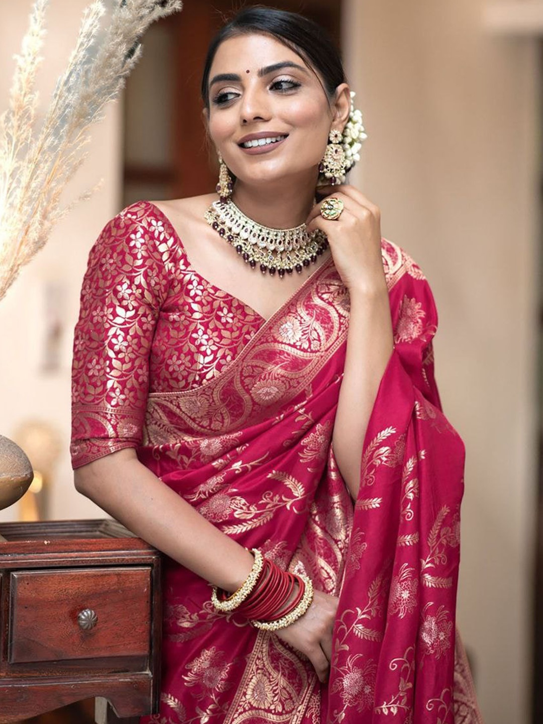 

S.K.C Woven Design Zari Banarasi Saree, Pink
