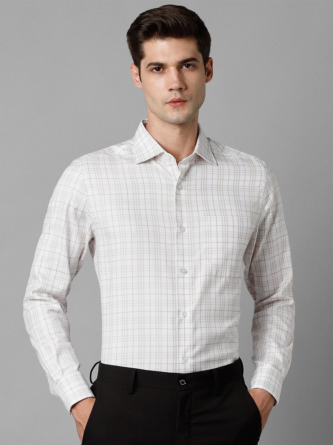 

Louis Philippe Men Grid Tattersall Checks Opaque Checked Formal Shirt, White