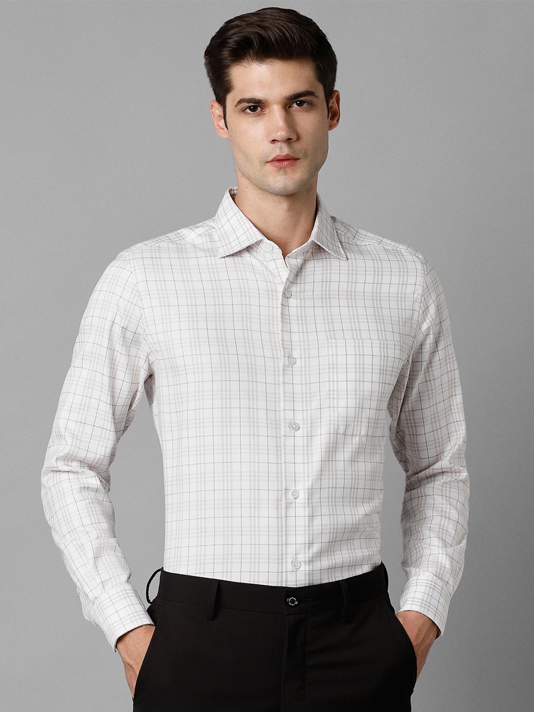 

Louis Philippe Men Grid Tattersall Checks Opaque Checked Formal Shirt, White