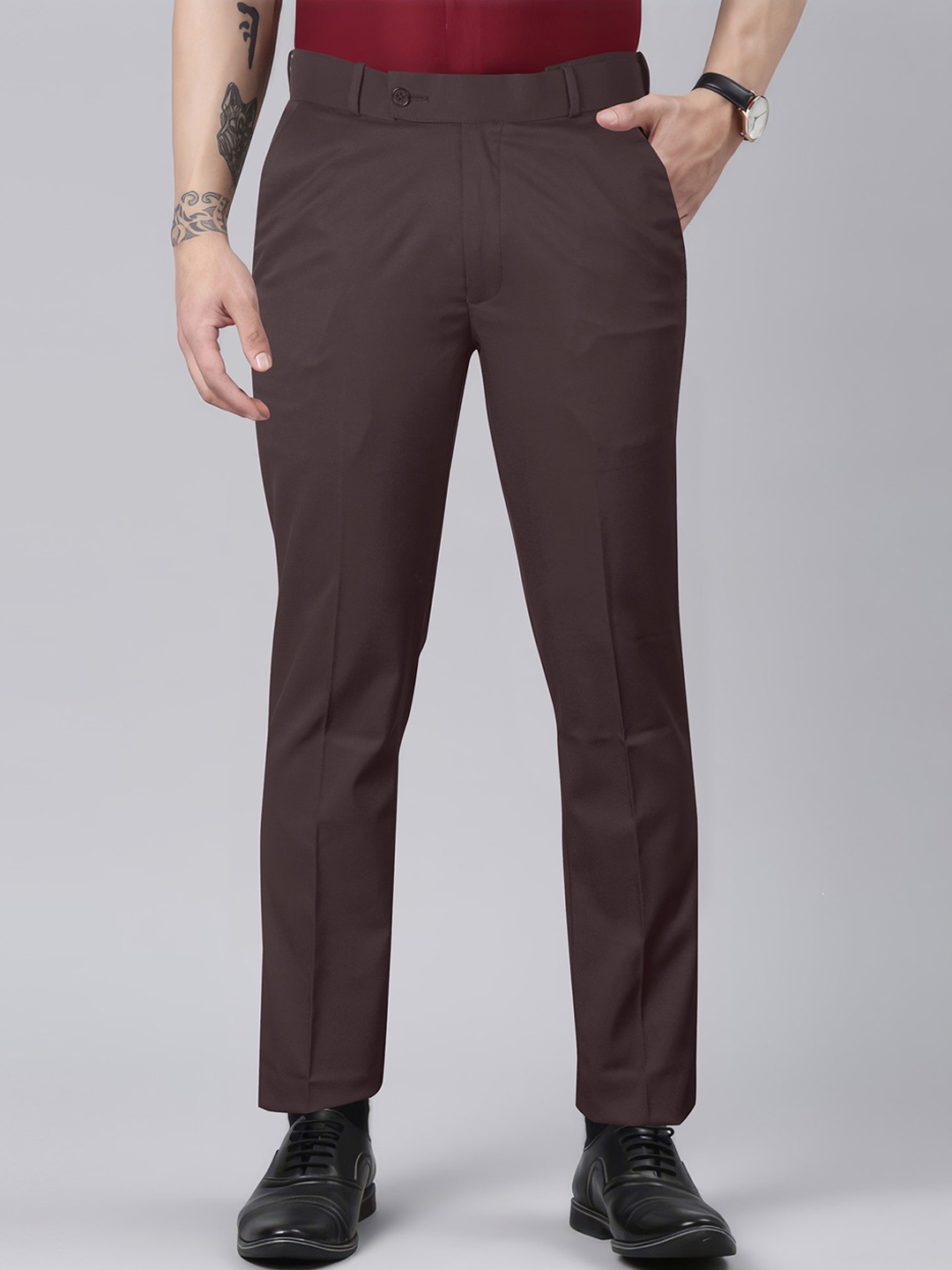 

Jb Just BLACK Men Urban Slim Fit Wrinkle Free Trousers, Coffee brown