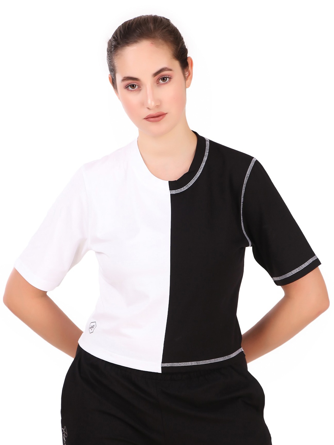 

REDESIGN Colourblocked Cotton Top, Black