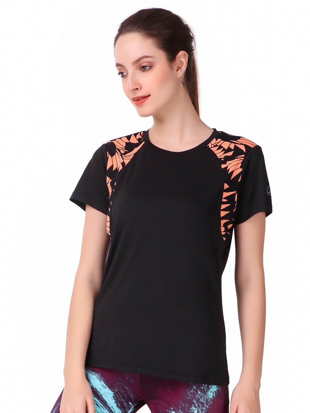 

REDESIGN Floral Print Top, Black