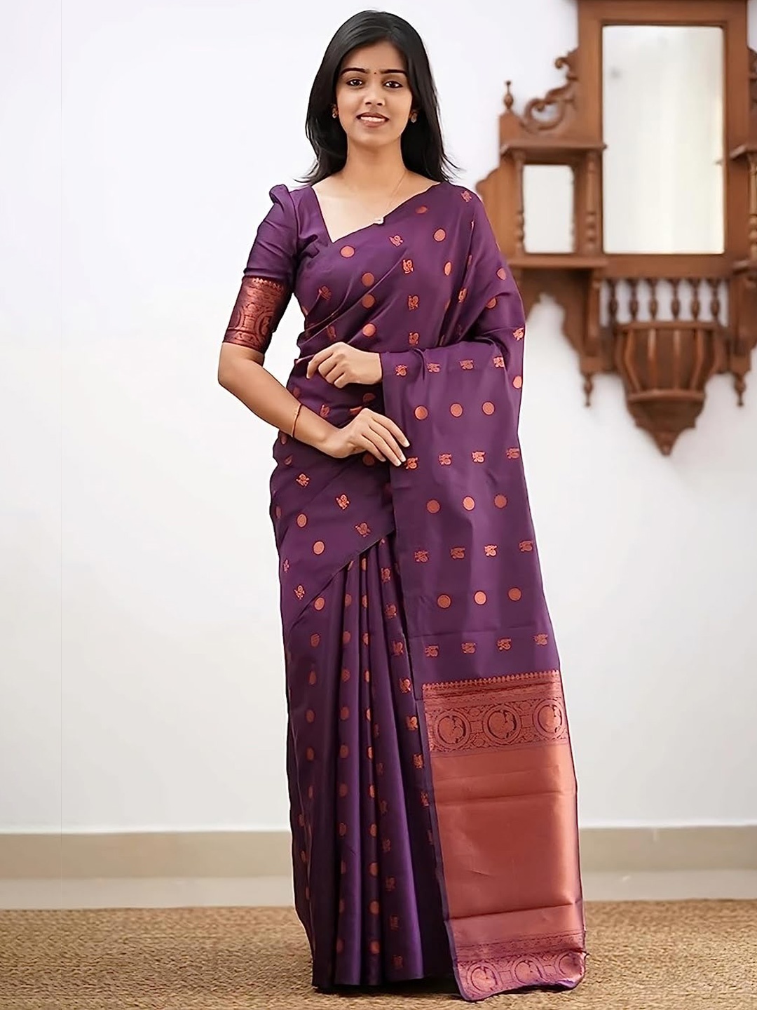 

RASVRITI Woven Design Zari Pure Silk Kanjeevaram Saree, Purple