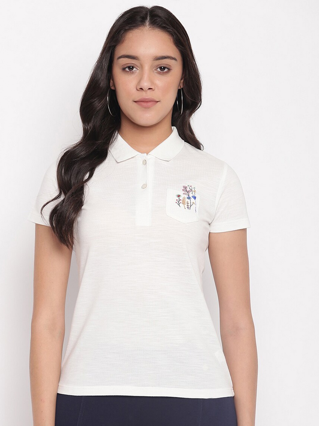 

Miss Grace Polo Collar Pure Cotton T-shirt, Off white